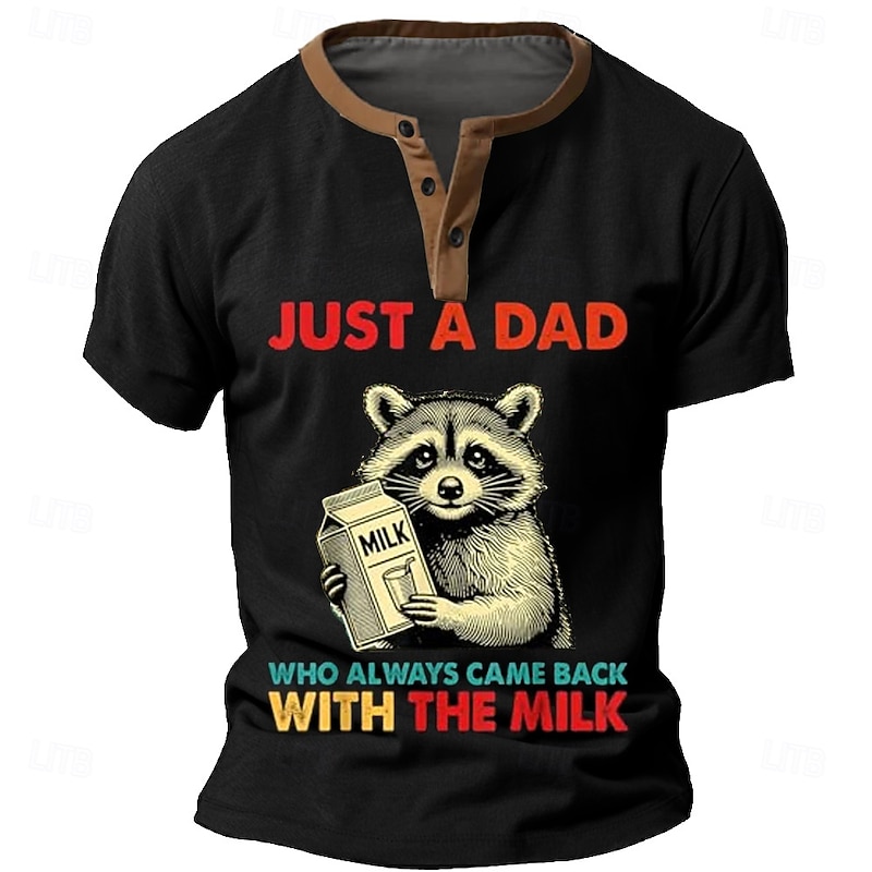 Men's Koala Funny Slang T Shirt Henley Shirt Short Sleeve Designer Retro Vintage Casual Street Casual Daily Summer Spring Army Green Black Blue Henley Henley T-Shirt3