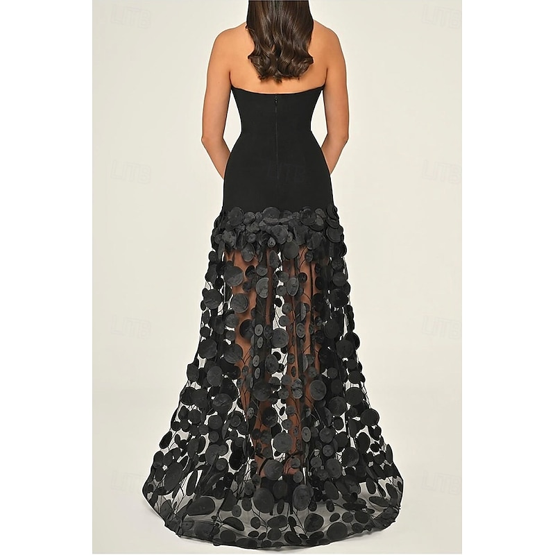 A-Line Evening Gown Elegant Dress Formal Wedding Guest Floor Length Sleeveless Strapless Lace with Tassel3