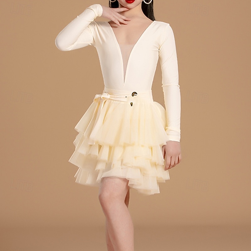 Kids' Dancewear Skirts Splicing Girls' Performance Daily Wear Long Sleeve High Crystal Cotton Lycra