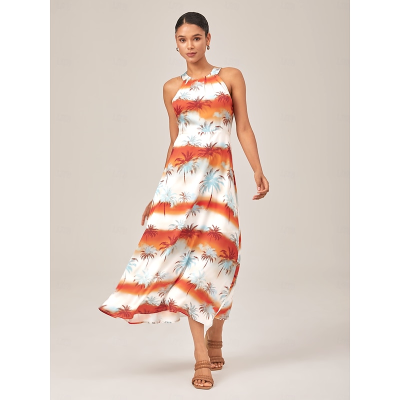 Summer Floral Gradient Halter Neck Sleeveless Maxi Dress