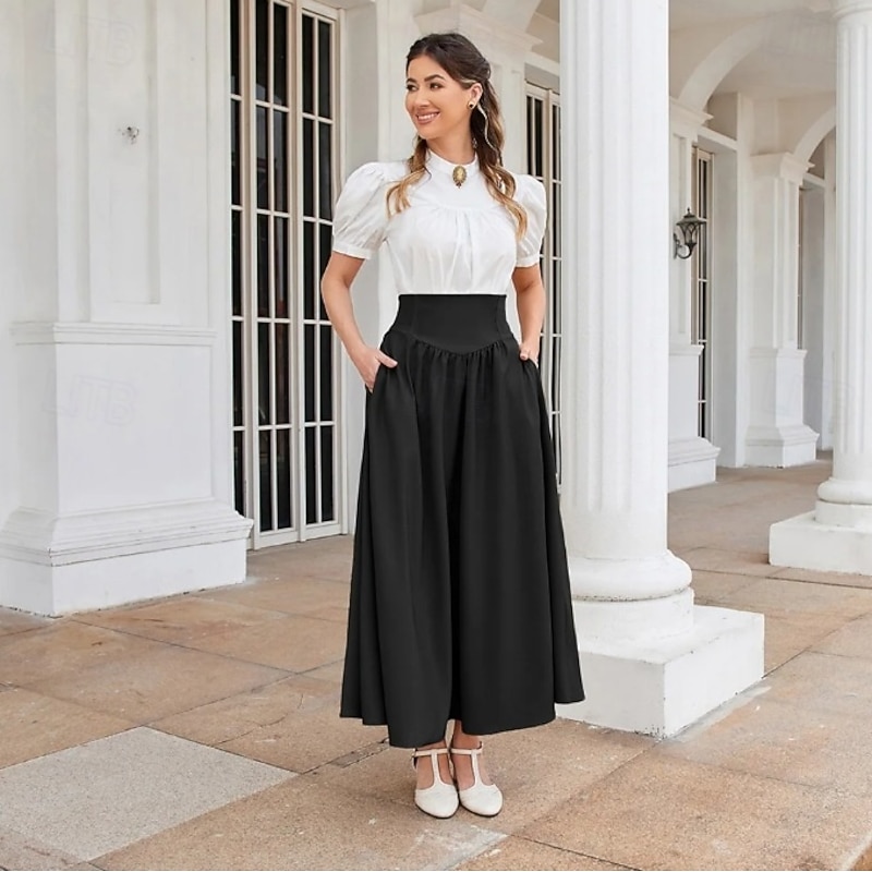 Retro Vintage Punk & Gothic Medieval Ankle Length Skirt Maxi Skirt Solid Color A-Line Fancy Dress Women's Celtic Pirate Masquerade Casual Daily Adults' Skirt2