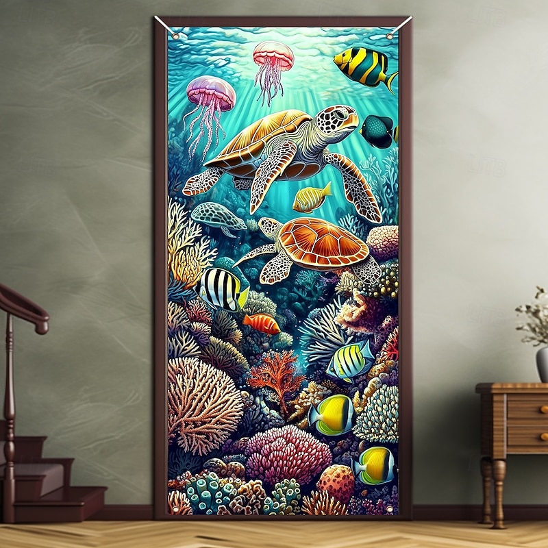 Ocean Creatures Door Decorations Door Covers Door Tapestry Door Curtain Decoration Backdrop Indoor/Outdoor Door Banner for Front Door Farmhouse3