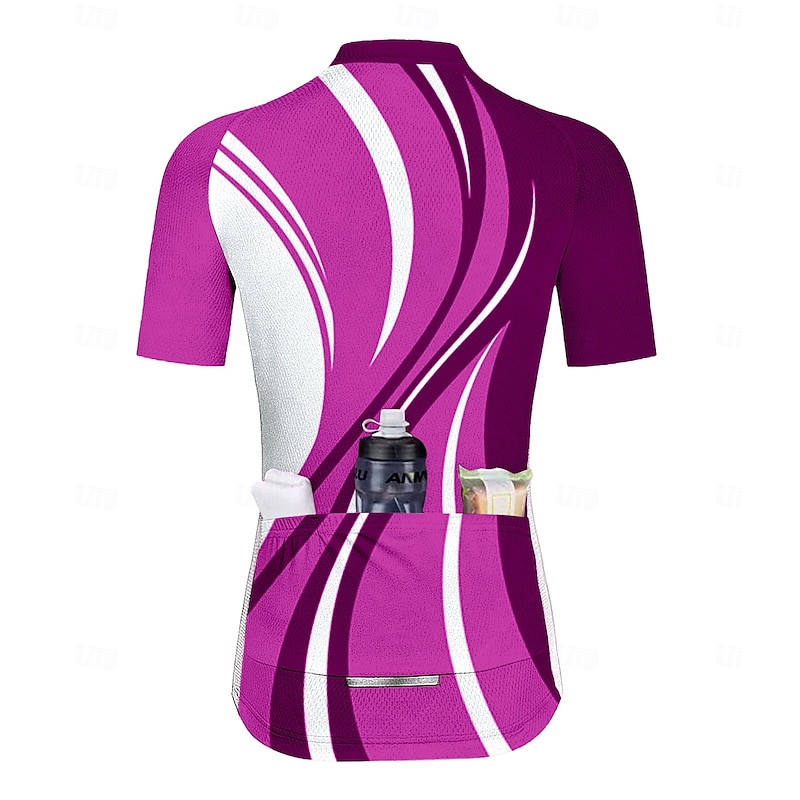Women's Cycling Jersey Graphic Geometric Geometic Short Sleeve Bike Jersey Top with 3 Rear Pockets Sunscreen UV Resistant Quick Dry Reflective Strips Sports Pink Clothing Apparel2