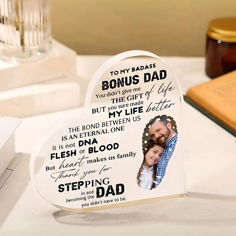 Personalized Heart Shaped Acrylic Plaque Custom Best Gift for Dad Photo for Anniversary, Birthday, Halloween, Christmas, New Year, Home Decor for Him Her3