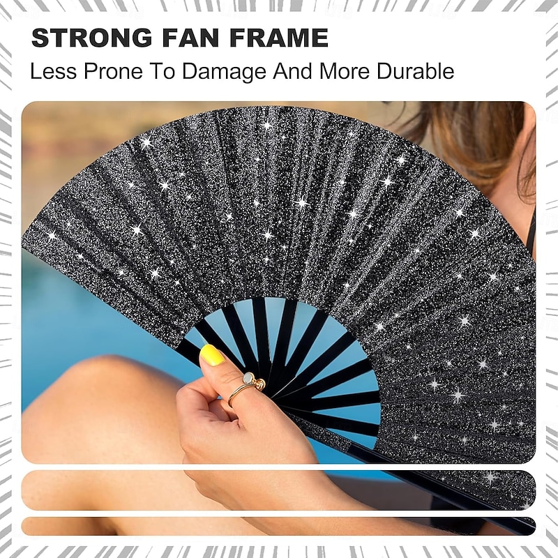 Boots on The Ground Fan Large Holographic Folding Hand Fan Line Dance Popping Fan, Clap Fans for Line Dancing Foldable Craft Holding Laser Colors Hand Fan3