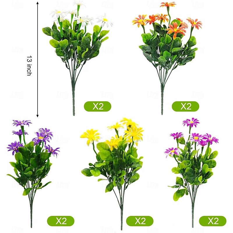 10pcs Artificial Flower Daisies Bouquet, Faux Chamomile Small Flower Bundle, Plastic Fake Flowers for Outdoor Balcony Living Room Decor, Dining Table Floral Arrangement2