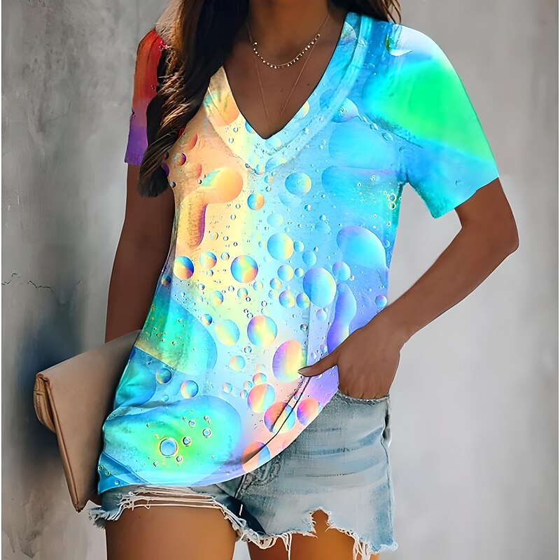 Women's T Shirt Summer Tops Tie Dye Tropical Cute Hawaiian Sleeveless Short Sleeve V Neck Regular Tops Daily Print Pink Blue Purple Green Summer Spring2