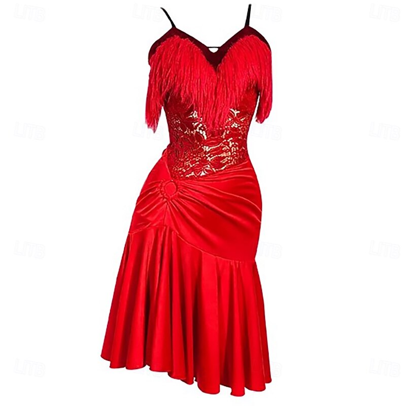 Latin Dance Dress Lace Tassel Splicing Women's Performance Training Sleeveless Polyester3