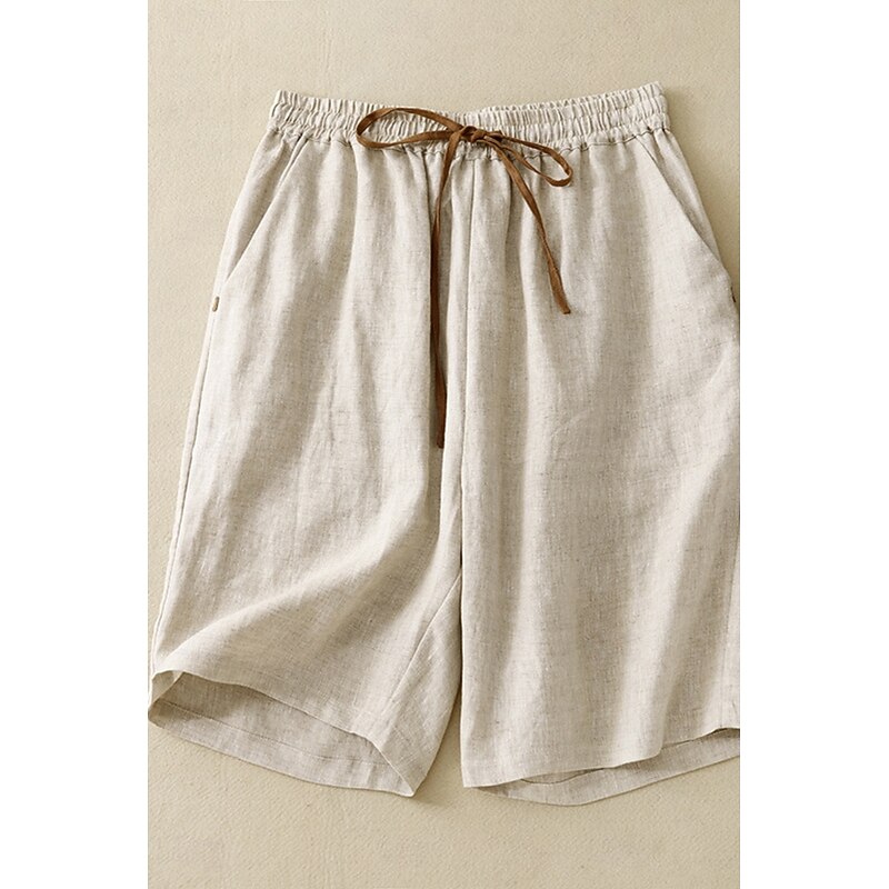 Women's Cotton Linen Shorts Shorts Slacks Streetwear Casual Short Natural Plain Pocket Elastic Drawstring Design Comfy Outdoor Comfortable Street Casual Daily Apricot Black Brown Summer Regular Fit