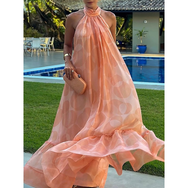 Wedding Dresses Orange Dress A-Line Halter Neck Sleeveless Floor Length Chiffon Bridal Gowns With Ruffle Hem2