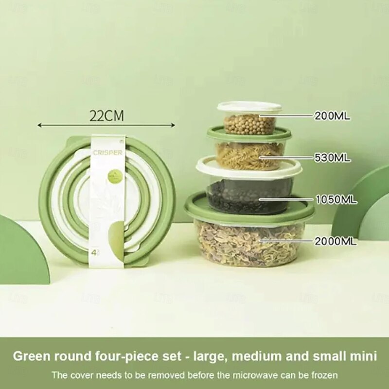 Storage Jars 4 Pcs/Set Plastic Lunch Box Kitchen Seal Box Creative Food Storage Boxes Round Sealing Box for Kitchen Pantry Organization Kitchen Food, Green2