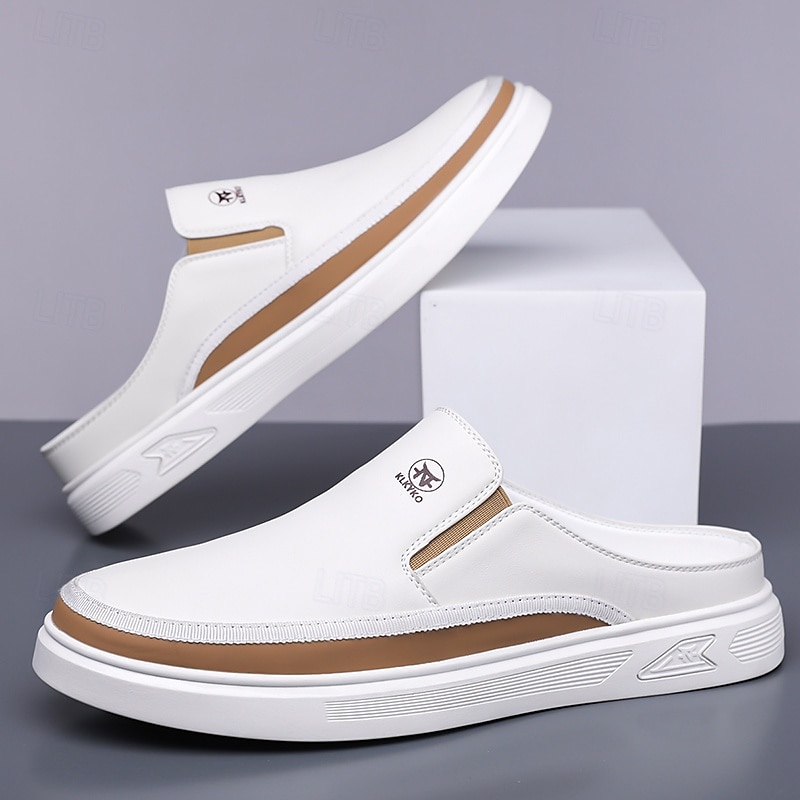Men's White Mule Shoes – Stylish Slip-On Design with Brown Accents, Lightweight and Comfortable for Everyday Wear, Casual Outings and Travel3