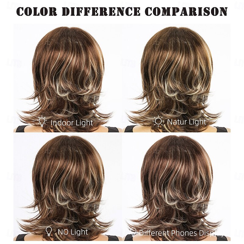 Synthetic Wig Wavy Bouncy Curl Asymmetrical Neat Bang Machine Made Wig 16 inch A1 Synthetic Hair Women's Classic Color Gradient Highlighted / Balayage Hair Blonde4