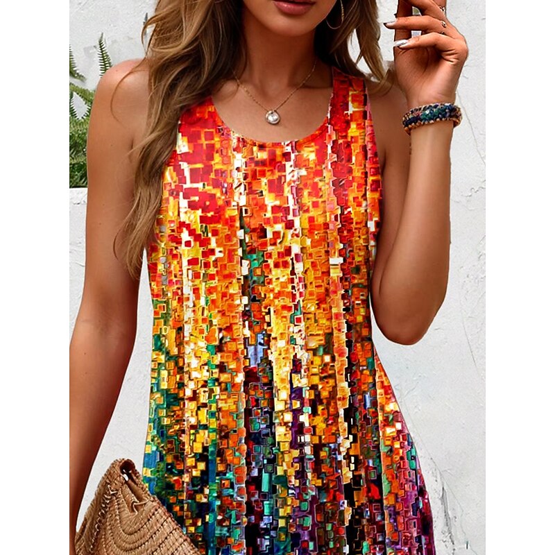 Women's Mini Dress Sundress A Line Dress Tank Dress Off The Shoulder Dress Vacation Casual Boho Party Street Holiday Regular Fit Ombre Graphic Stripe Sleeveless U Neck Orange Summer2