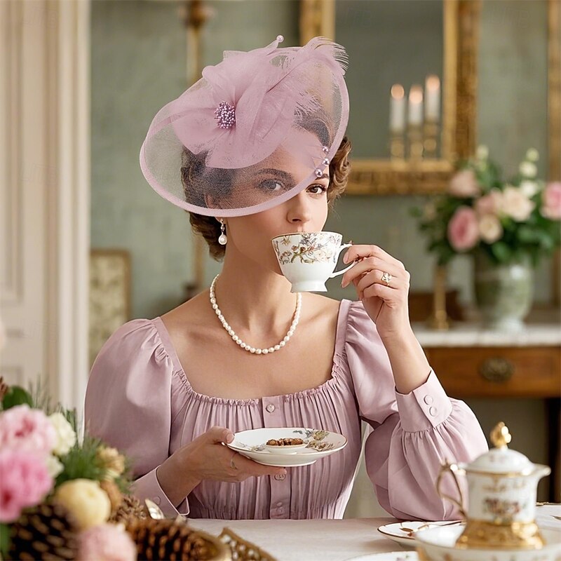 Feather Tea Party Fascinator - 2025 Kentucky Attire Derby Hat with Hairpin, 1920s 50s Hats for Lady Woman Girls2