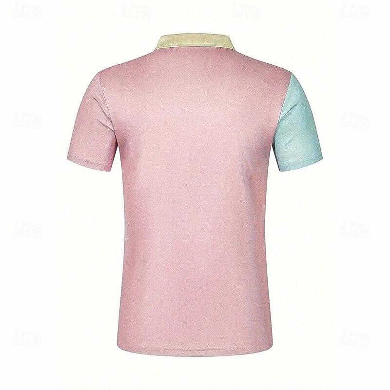 Men's Color Block Polo Short Sleeve Polo Shirts Collared Shirts Casual School Outdoor Daily Wear 3D Print Summer Pink2