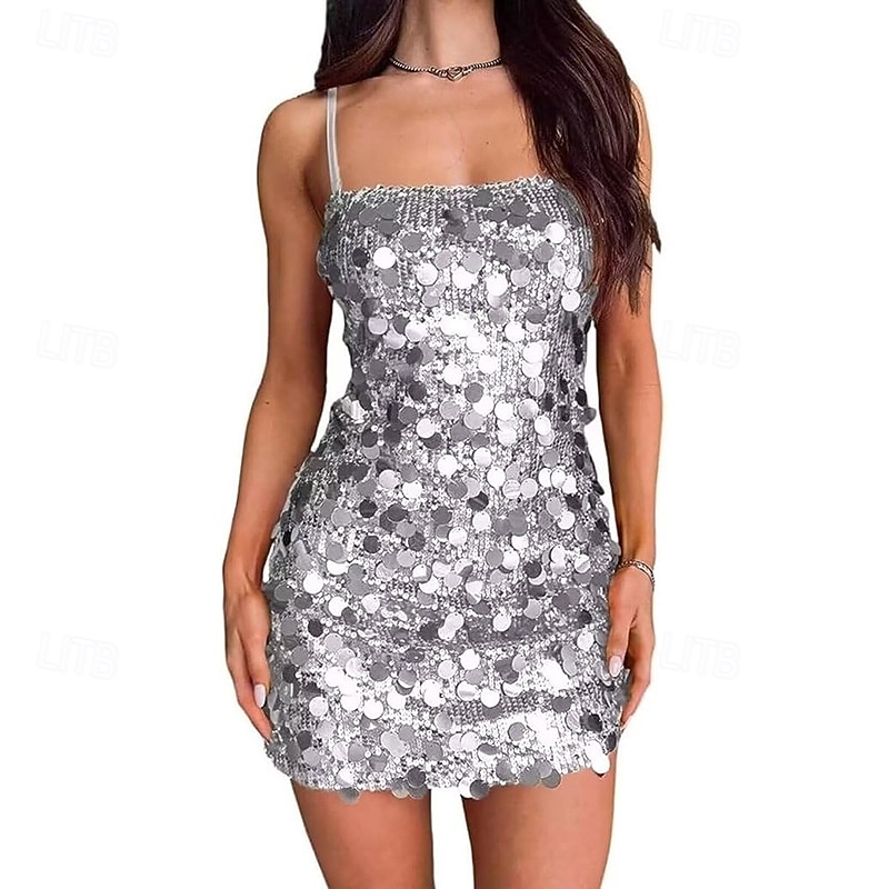 Halloween Dress Mini Sequin Dress Pride Glamorous Sparkly Spaghetti Strap Adults' Women's Halloween Carnival Pride Parade Pride Month Easy Halloween Costumes Dress Up - Main Image