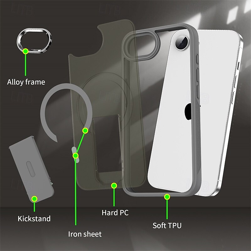 Phone Case For iPhone 17 Pro Max 17 Air 16 15 14 Pro Max Plus 16e 13 12 11 Pro Max Back Cover Magnetic Adsorption with Stand Holder Translucent Magnetic PC4