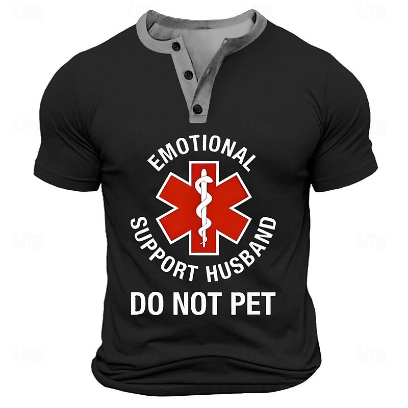 Men's Funny Short Sleeve Henley T-Shirt - 'Emotional Support Husband Do Not Pet' Graphic Tee, Humor Gift for Husbands2
