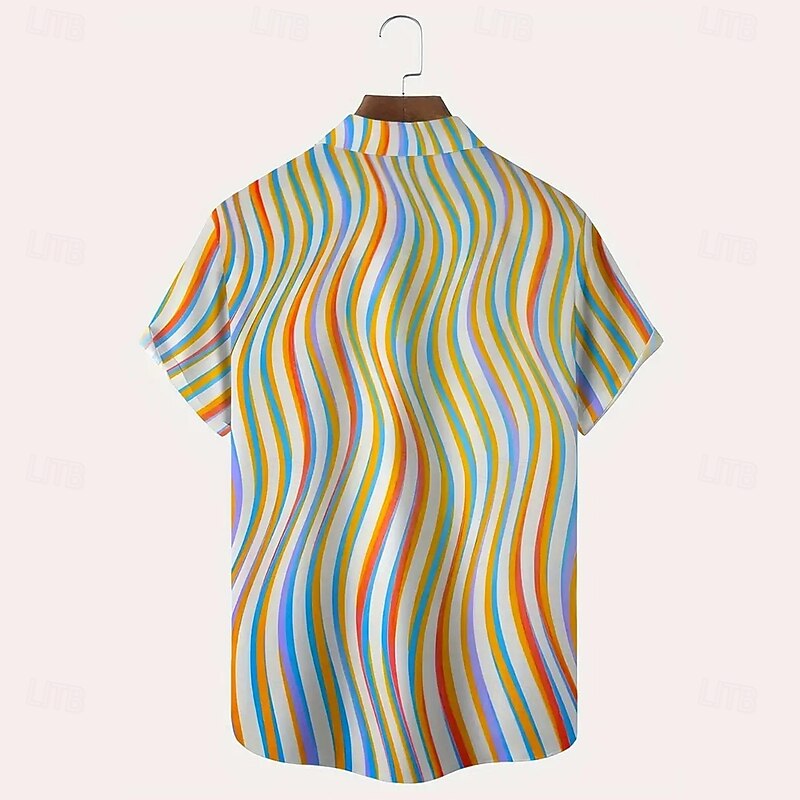 Men's Geometric Rainbow Line Shirt Summer Shirt Button Up Shirt Short Sleeve Fashion Casual Outdoor Vacation Dailywear Summer Spring Turndown 3D Print Collared Shirts Rainbow2