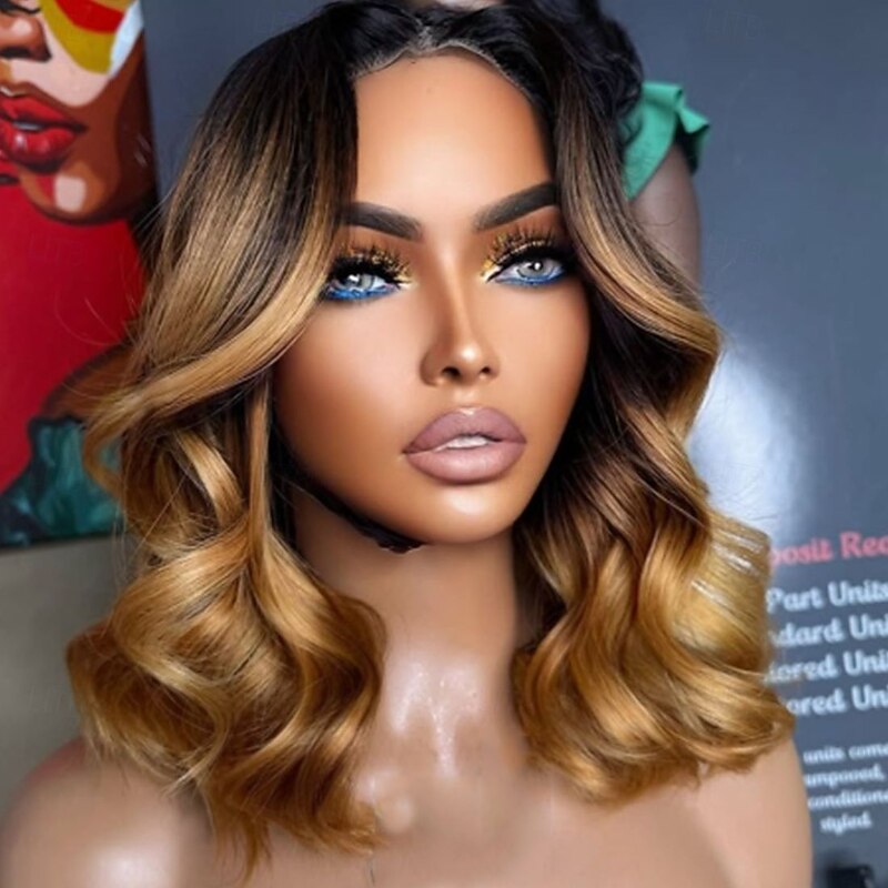 Brazilian Hair Short Remy Human Hair 13x4 Lace Front Wig Natural Hairline 100% Virgin Hair Ombre Colored 5X5 Lace Closure Glueless Wigs Pre-Plucked For wigs for women4