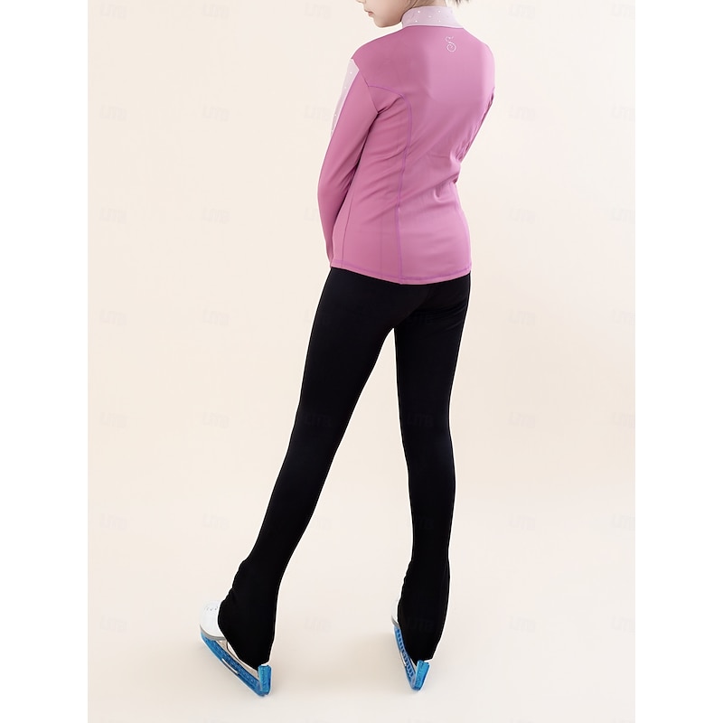 Over The Boot Figure Skating Tights Figure Skating Fleece Jacket Figure Skating Pants Women's Girls' Ice Skating Jacket Tights Top Dark Pink Patchwork Thumbhole Spandex Stretchy Training Practice2