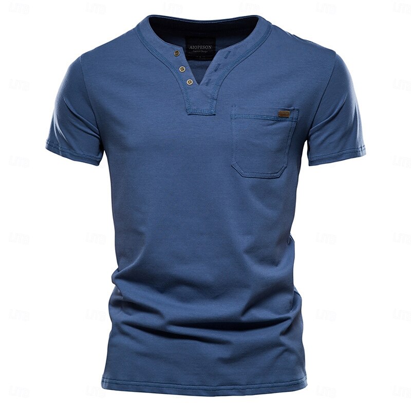 Men's T Shirt Short Sleeve V Neck Summer All Seasons Solid Color Daily Casual Daily Casual Pocket V Neck Vacation Causal Casual Light Blue Black White Top Tee for Men3