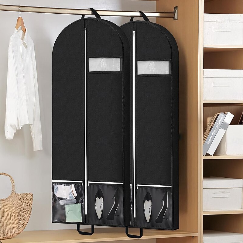 Garment Bag for Travel and Storage, Travel Suit Bags for Men Women with 2 Clear Pockets, Storage bags for Clothes, Suits, Dress, Shirts, Coats