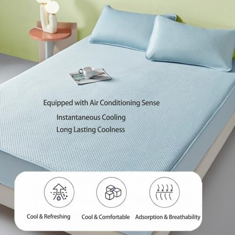 Summer Cooling Bedding Fitted Sheet Queen, Bed Sheet 1 Piece Solid Color Breathable Chemical Fiber Fitted Bedsheet Easy Care Fade Resistant Bedding4