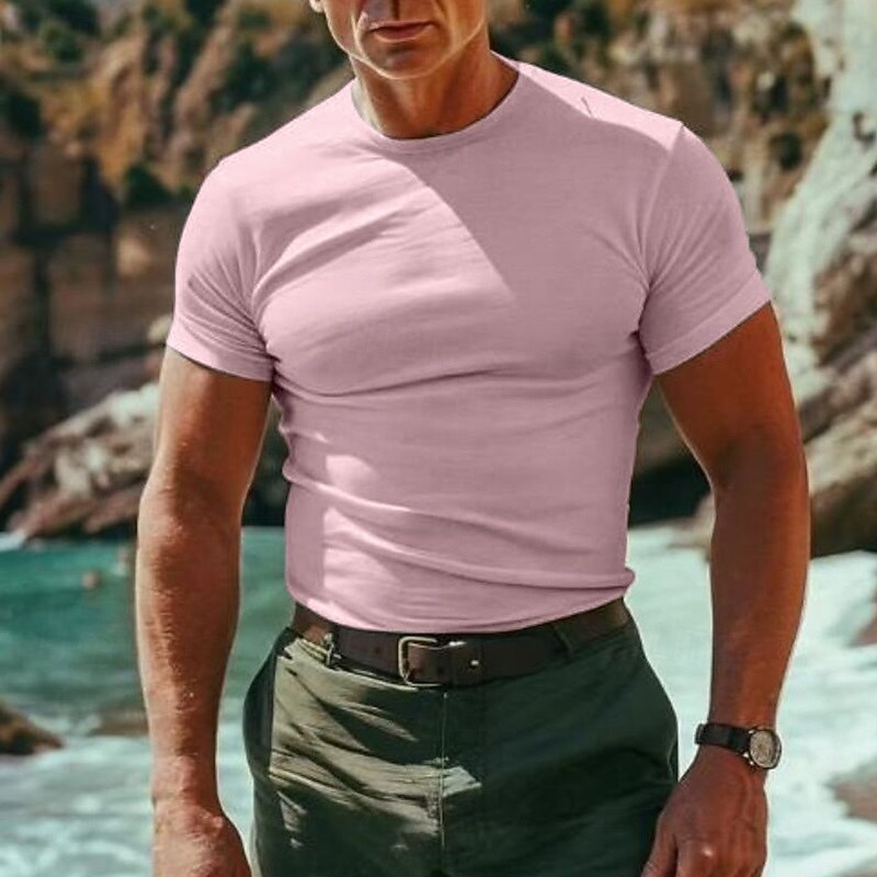 Men's Cotton T Shirt Short Sleeve Crew Neck Summer Plain Basic Classic Vacation Casual Daily Black White Pink Top Tee for Men2