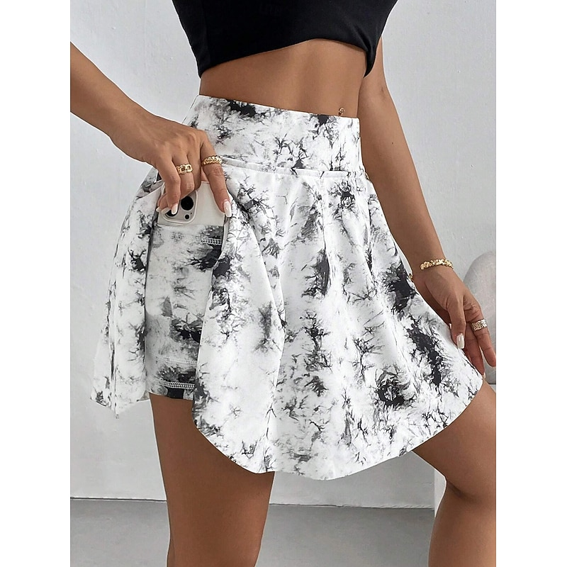 Women's Short Skirt culottes Slim Fashion Casual Mini High Waist Skirts Graphic Tie Dye Stretchy Daily White Pink Gray Summer Knit Polyester