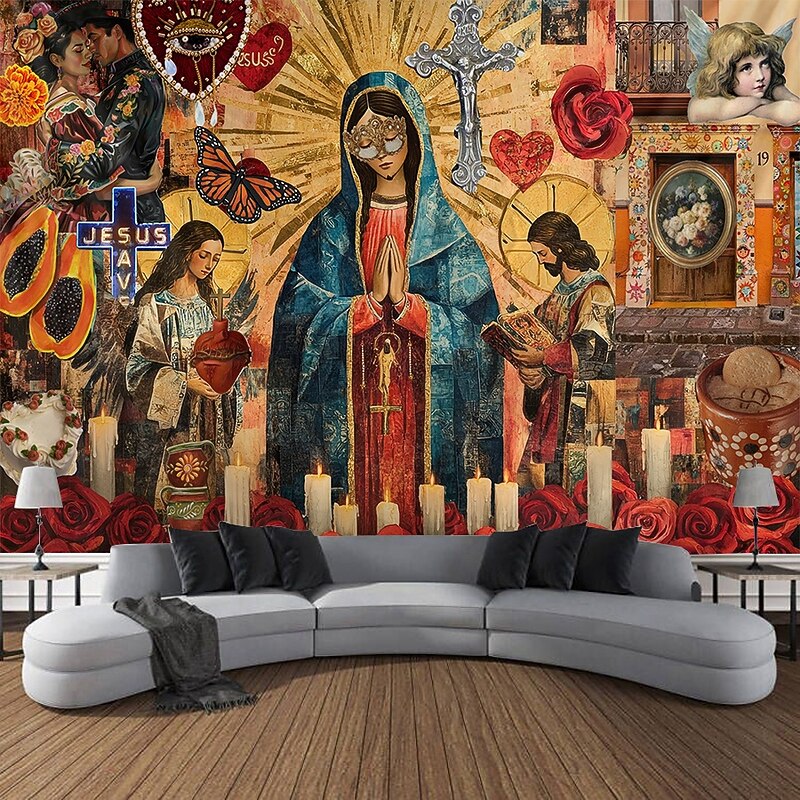 Cinco de Mayo Hanging Tapestry Mexico Our Lady of Guadalupe Folk Art Large Tapestry Mural Decor Photograph Backdrop Blanket Curtain Home Bedroom Living Room Decoration3