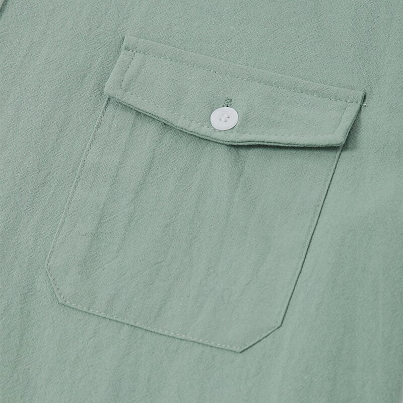 Men's Shirt Linen Shirt Summer Shirt Beach Shirt Western Shirt Solid Color Vacation Curise Green Gray Light Blue Short Sleeve Fold-over Collar Summer Spring & Summer Clothing Apparel Pocket4