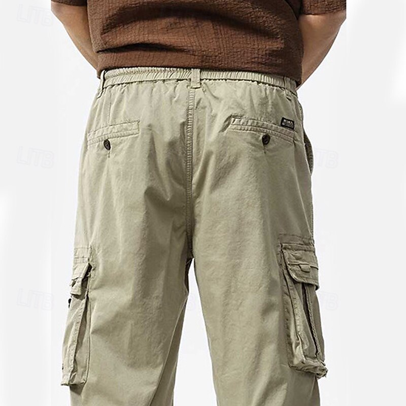 Men's Capri Cargo Shorts Capri Pants Drawstring Elastic Waist Multi Pocket Plain Comfort Wearable Calf-Length Outdoor Sport Daily Fashion Casual Black Khaki3