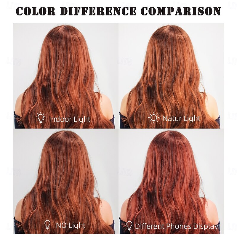 Synthetic Wig Wavy Deep Wave Layered Haircut Neat Bang Machine Made Wig 26 inch A1 Synthetic Hair Women's Classic Comfortable Highlighted / Balayage Hair Light Brown4