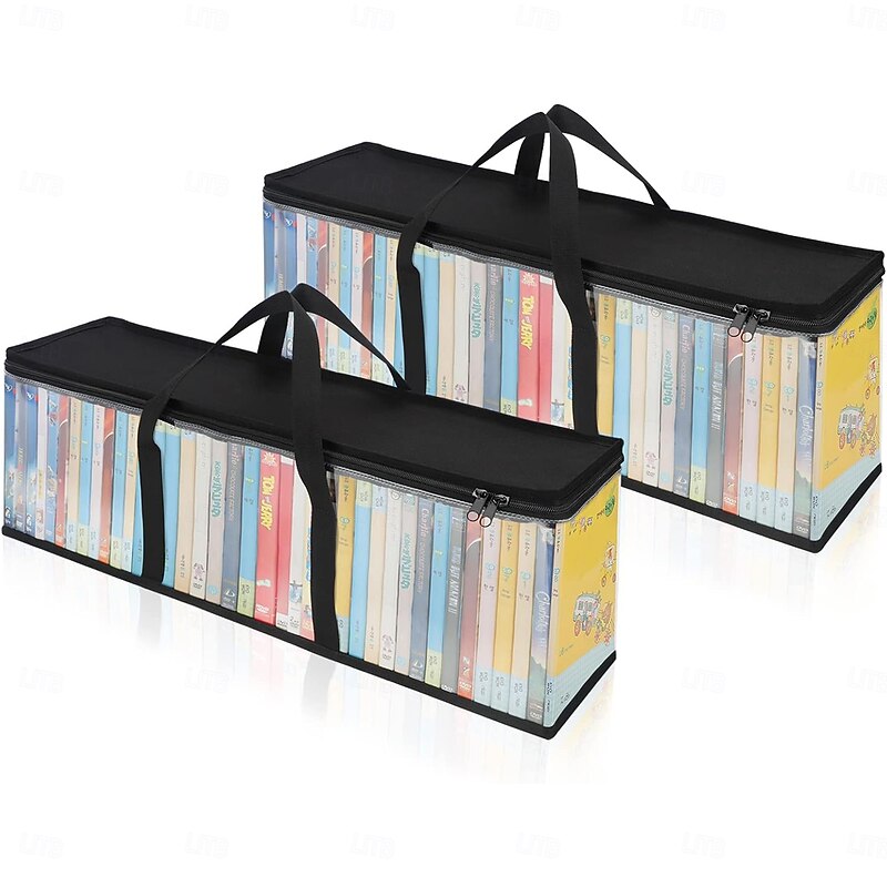 2 Pack CD Storage Bags Case DVD Case Holders Vinyl Record Travel Carrying Bag Cases with Handles, Media Storage Organizer for DVDs/CDs/Video Games Blu Ray Disc