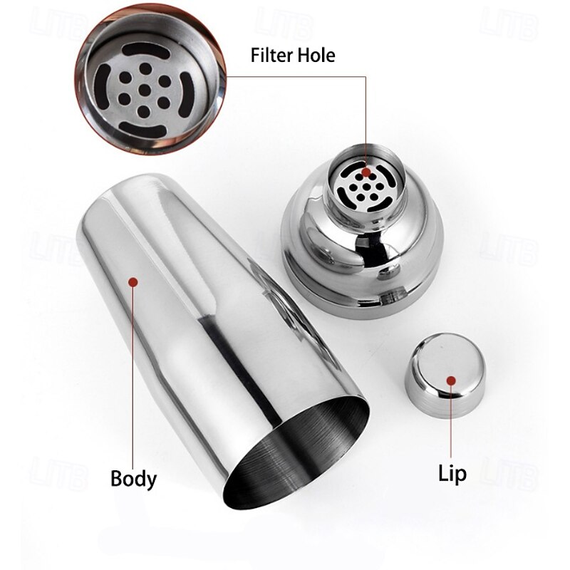 750ml Cocktail Shaker Set - Martini Shaker w Built-in Drink Shaker Strainer, Muddler, Jigger, Mixing Spoon, Recipe Book for Bartending - Bar Shaker/Alcohol Shaker3