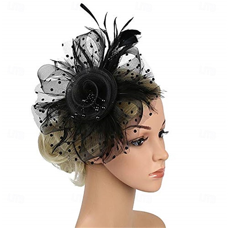 Women Fascinators Hat Tea Party Headwear Kentucky-Derby Headwear with Clip Mesh Veil Headdress for Wedding2