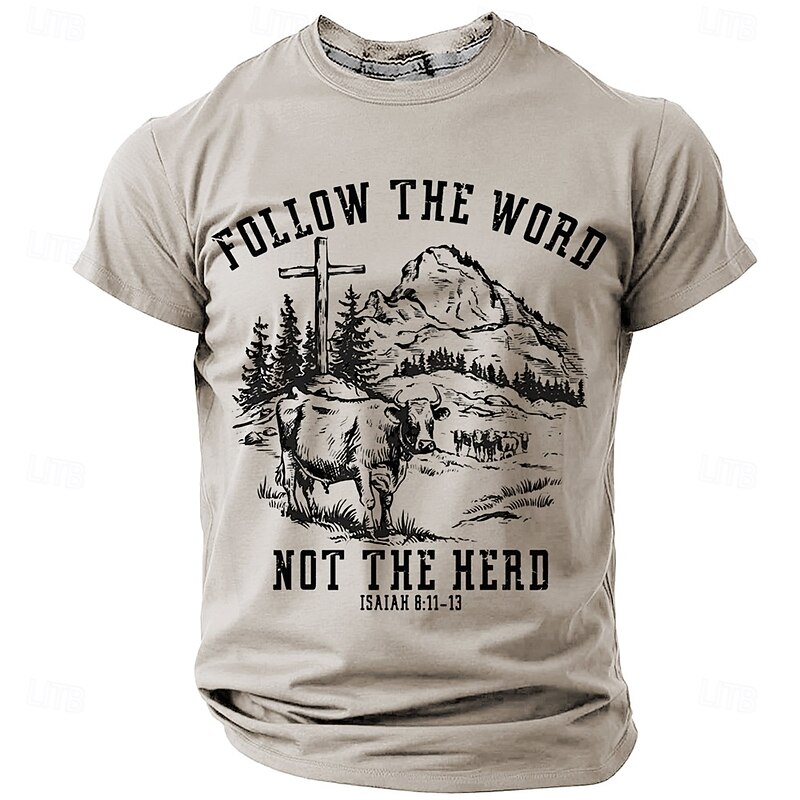 Men's Christian T Shirt Short Sleeve T shirt 3D Print Crew Neck Shirt Fashion Daily Casual Street Casual Daily Green Khaki Gray Summer Spring All Seasons Clothing Apparel S M L XL XXL XXXL