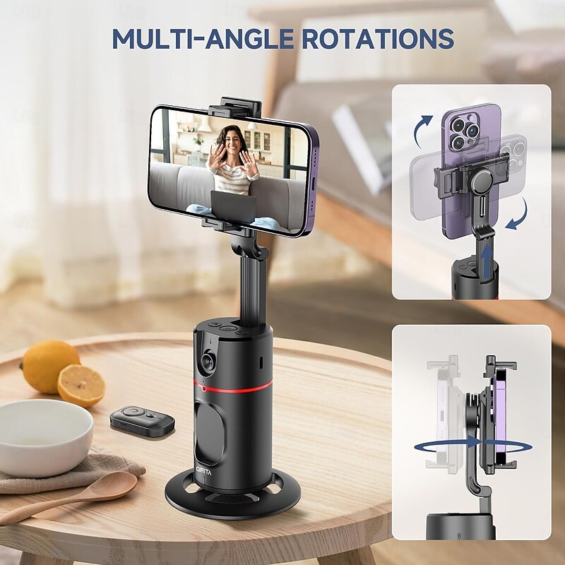 Auto Tracking Phone Holder, 360 Rotation Phone Camera Mount Smart Shooting Tracking Holder with Remote Selfie Stick for iPhone Android Stabilizer Shooting Live, No App, Rechargeable2