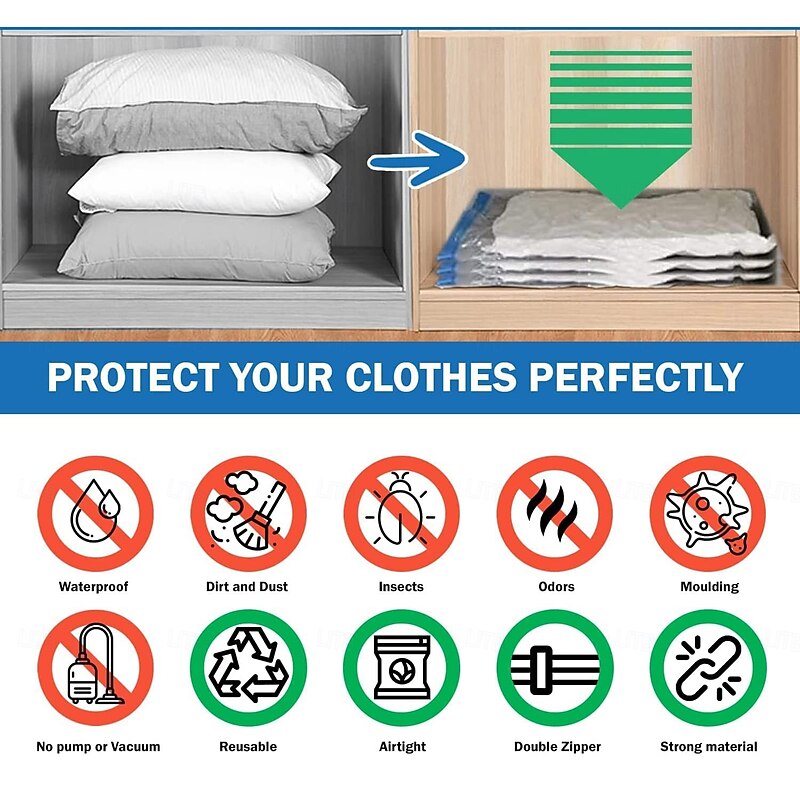 Travel Vacuum Bags with Pump Seal Bags for Clothes Blankets Space Saving Storage Carry-on Size Compression Packing Bags for Luggage and Suitcase4