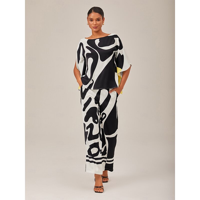 Women's Pants Black Satin Wide Leg Neutral Casual Daily Spring Fall Cross Seasons4