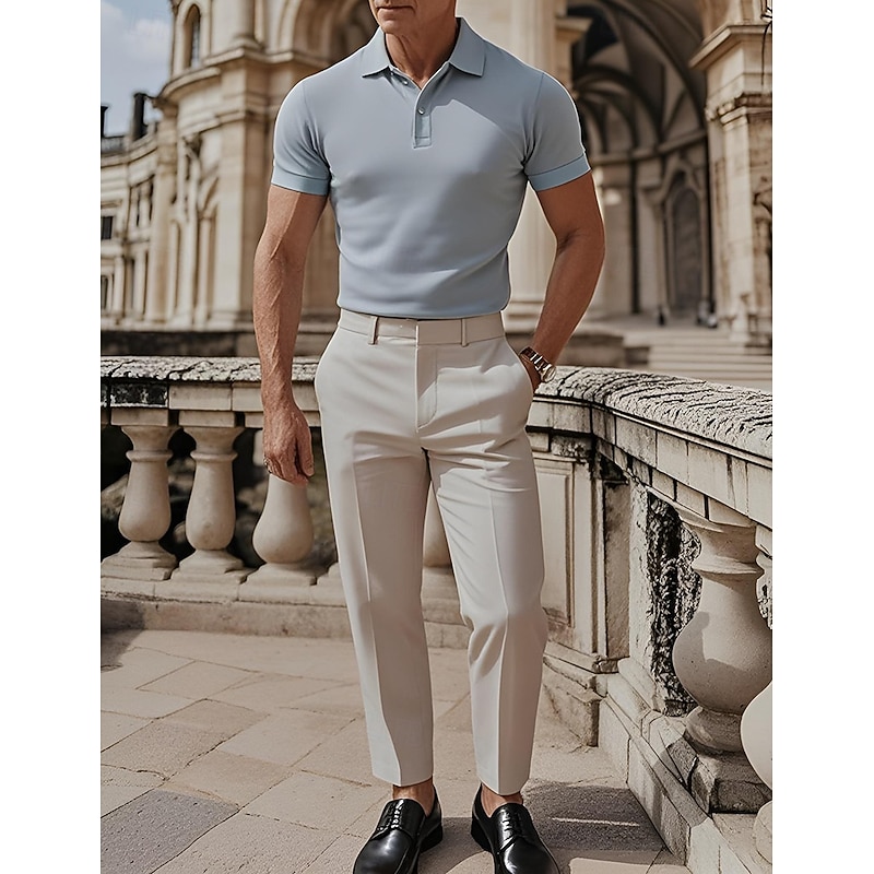 Men's Golf Polos Shirts Work Casual Lapel Short Sleeve Basic Modern Plain Buttons Summer Spring Regular Fit Black White Navy Blue sky blue Dark Green Khaki Golf Polos Shirts2