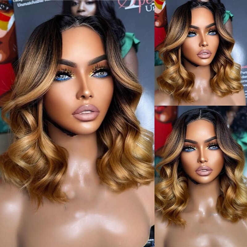 Brazilian Hair Short Remy Human Hair 13x4 Lace Front Wig Natural Hairline 100% Virgin Hair Ombre Colored 5X5 Lace Closure Glueless Wigs Pre-Plucked For wigs for women
