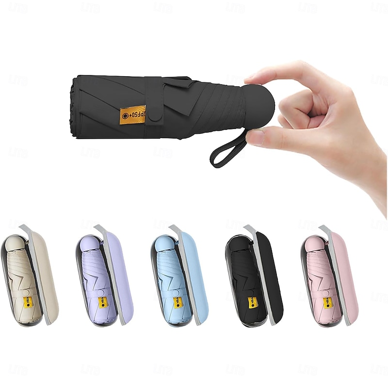 Travel Mini Sun Umbrella for Purse With Case Small Compact UV Sun Protection Sun Lightweight Tiny Pocket Umbrella for Women Kids and Men