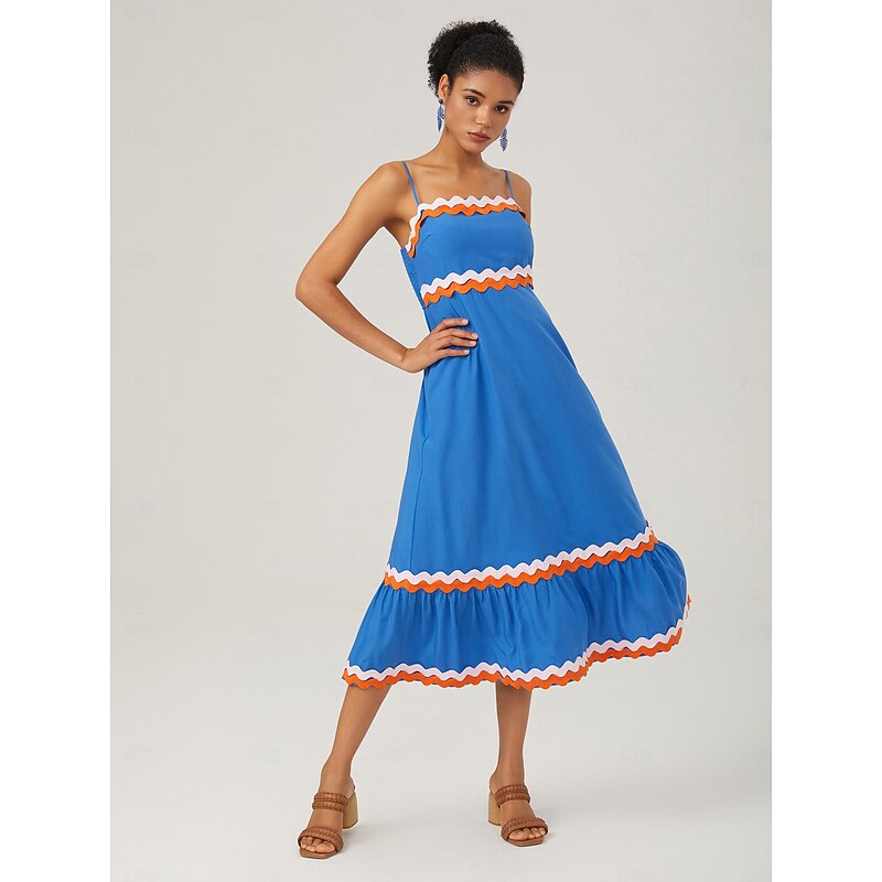 Tencel Fabric Color-Block Wave Hem Cami Dress2