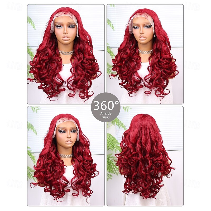Synthetic Lace Wig Body Wave Style 22 inch Red Middle Part 13x4 Lace Front Wig Women's Wig Red / Brown2