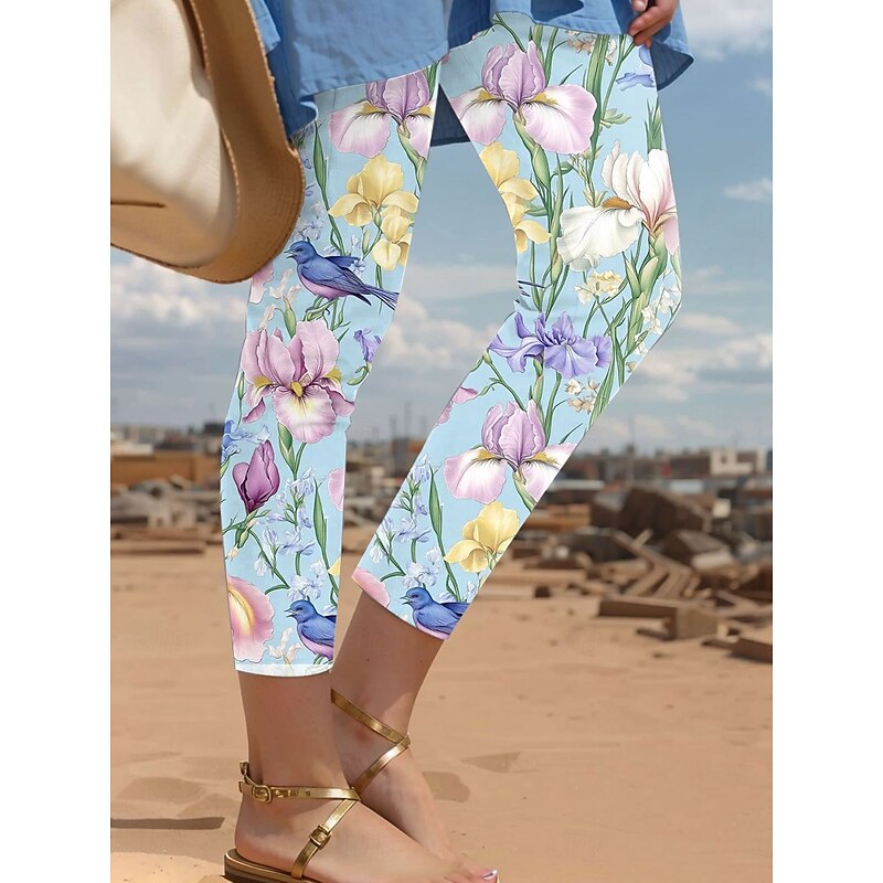 Women's Leggings Vacation Vintage Fashion Ankle-Length High Waist Colorful Floral Graphic Printing Thermal Warm Soft Breathable Stretchy Vacation Casual Daily Black Pink Blue Spring Slim Fit2