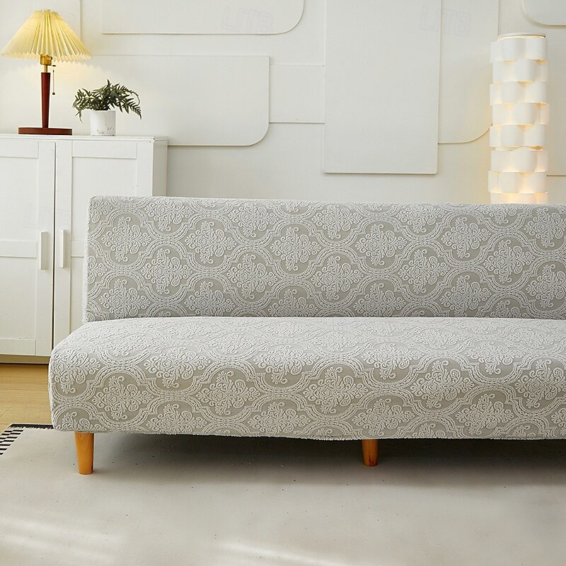 Jacquard Fabric Armless Sofa Bed Cover Sofa Slipcovers Stretch Protector Elastic Bench Cover4