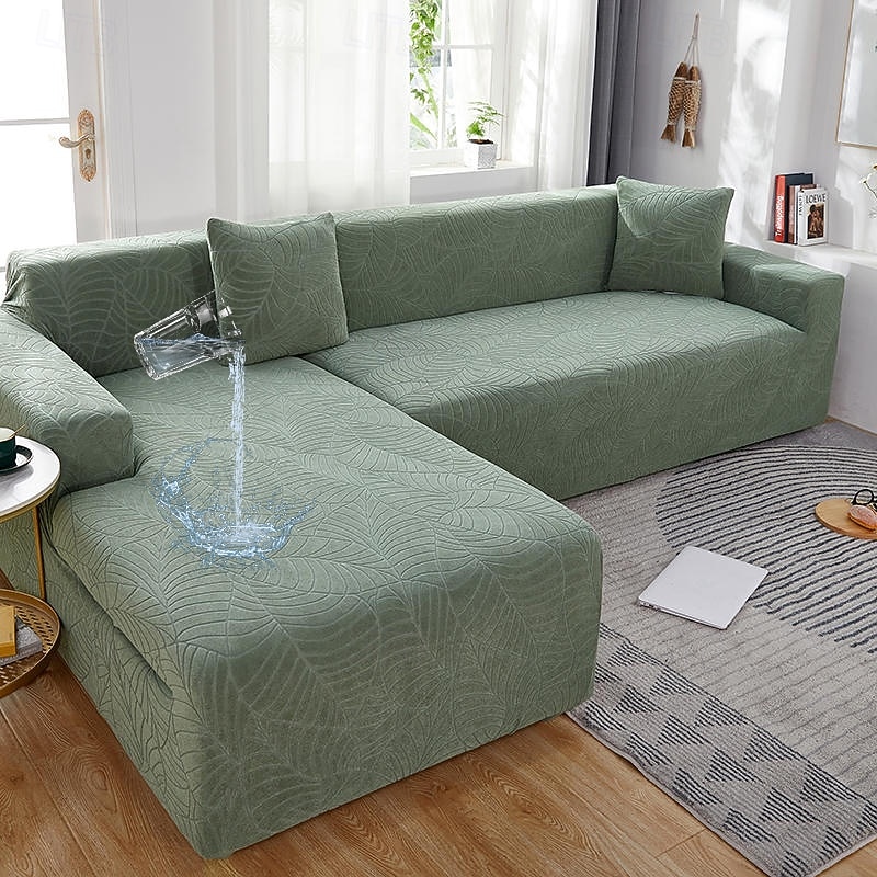 Stretch Water Resistant Sofa Cover Slipcover Burgundy Elastic Sectional Couch Armchair Loveseat 4 or 3 seater L shape Jacquard Grey Water Repellent Plain Solid Soft Durable Washable